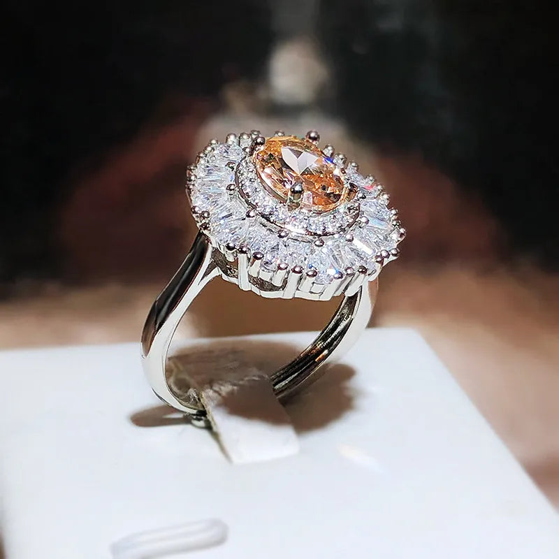 JuliaFashion - 2024 Shiny Zircon Bridal Wedding Silver Ring