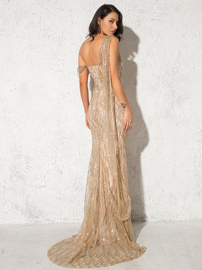 JuliaFashion-Luxury One Shoulder Glitter Celebrity Inspiration Dress