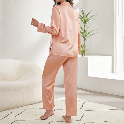 JuliaFashion - 2024 Satin Silk Single-Breasted Sleepwear 2pcs Pajamas Set