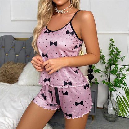 JuliaFashion-Floral Silk Satin Cami Top and Shorts Pajamas Set