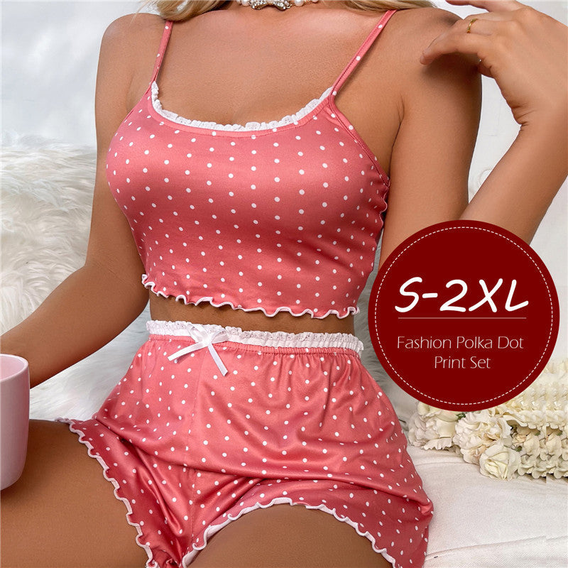 JuliaFashion - 2024 Two Pieces Print Nighty Loungewear Camisoles Shorts Suit