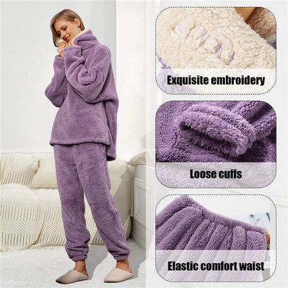 JuliaFashion-Long Velvet Flannel Warm Pajamas Set