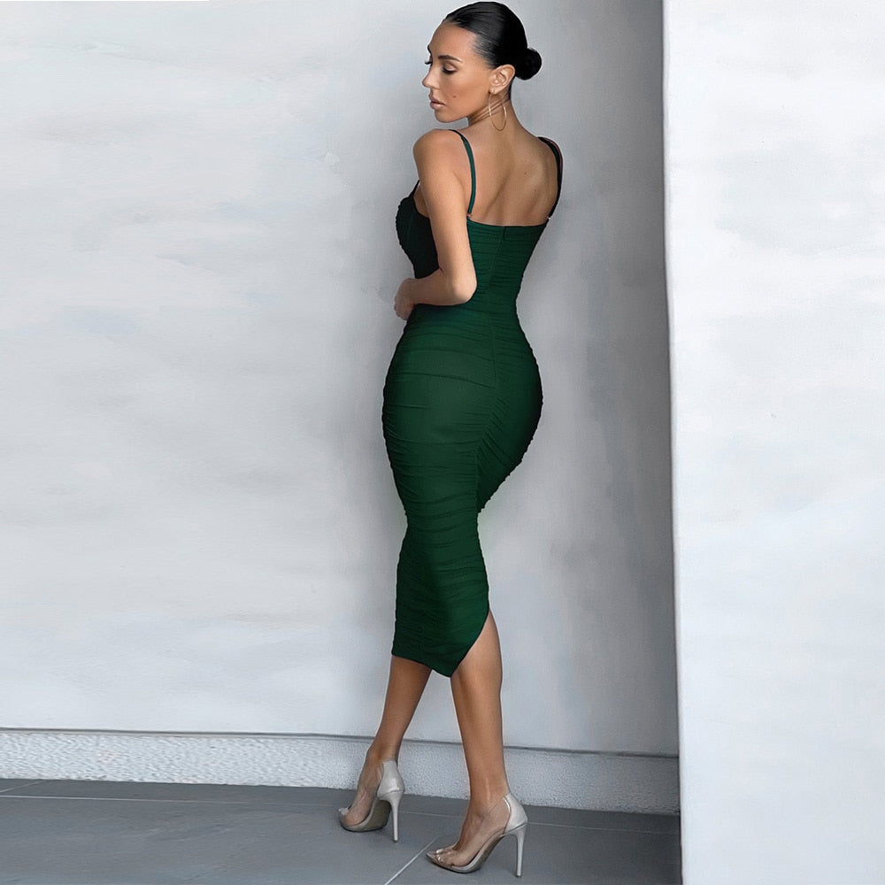 JuliaFashion-Midi Bandage Bodycon Sexy Party Dress