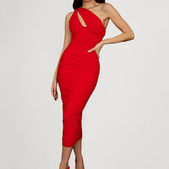JuliaFashion - Ruched One Shoulder Bodycon Evening Cutout Dress