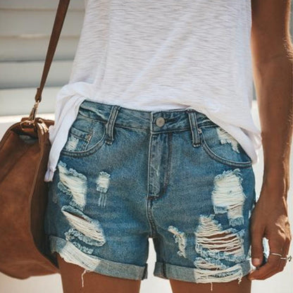 JuliaFashion - 2024 Women's Denim Shorts Loose Retro Washed Blue Denim Shorts