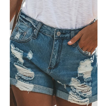 JuliaFashion - 2024 Women's Denim Shorts Loose Retro Washed Blue Denim Shorts