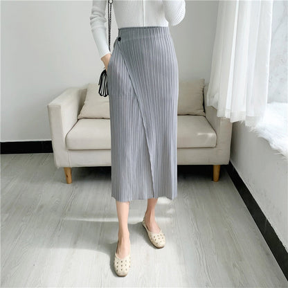 JuliaFashion-High-Waisted Slim Midi Skirt