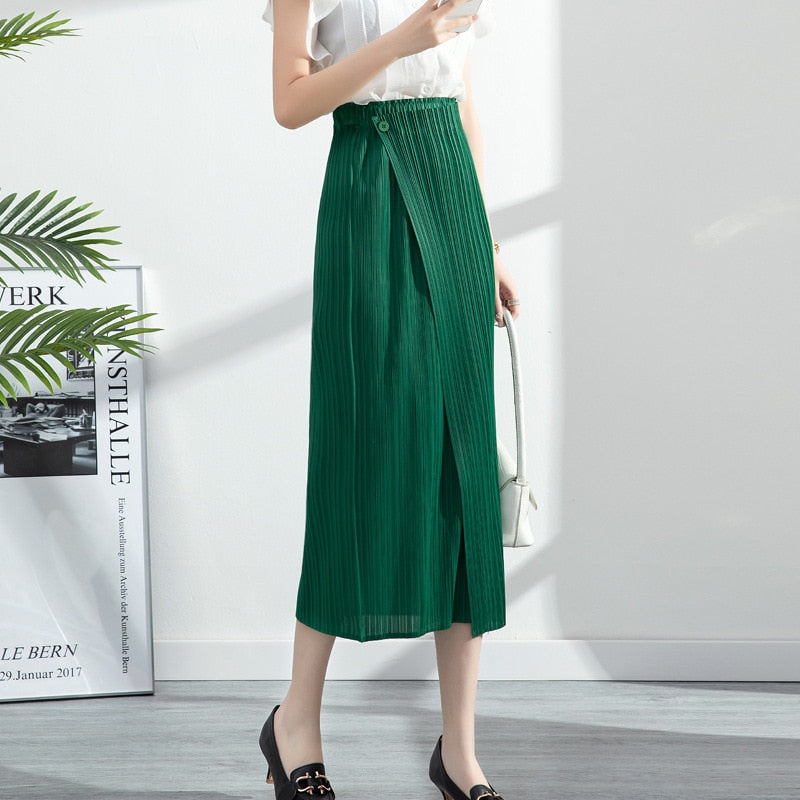 JuliaFashion-High-Waisted Slim Midi Skirt