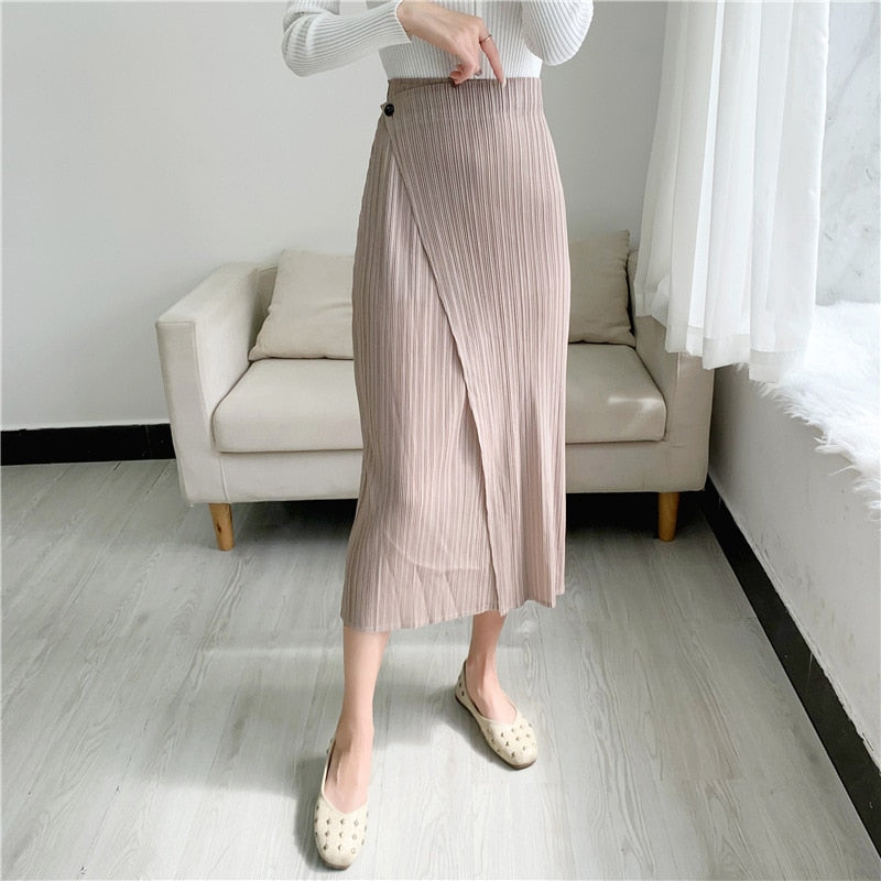 JuliaFashion-High-Waisted Slim Midi Skirt