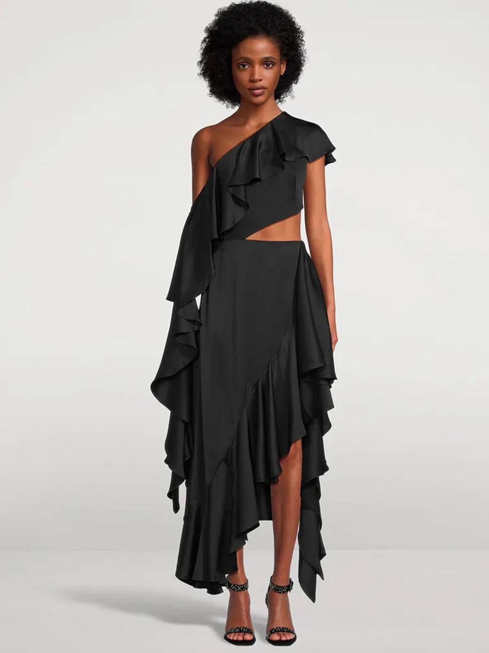 JuliaFashion-Asymmetric Ruffled One Shoulder Cutout Dress