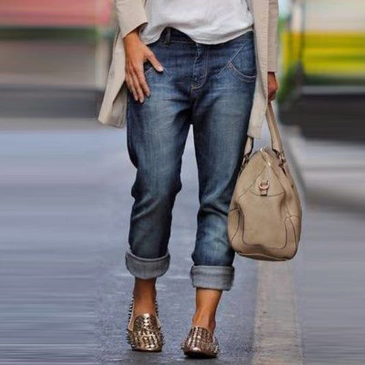 JuliaFashion - 2024 Women's High Waist Vintage Blue Straight Loose Casual Trousers