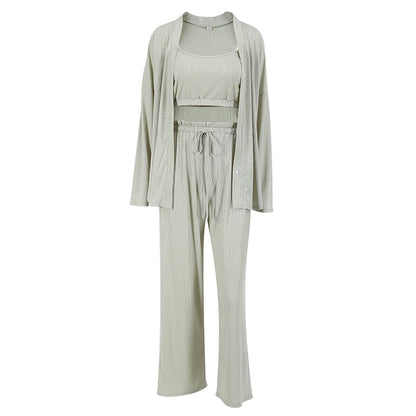 JuliaFashion-Knitted Casual Long Sleeve Pajama Set