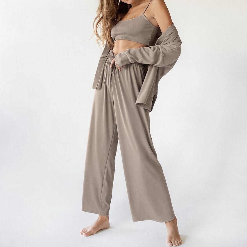 JuliaFashion-Knitted Casual Long Sleeve Pajama Set