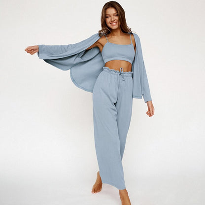 JuliaFashion-Knitted Casual Long Sleeve Pajama Set