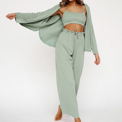 JuliaFashion-Knitted Casual Long Sleeve Pajama Set