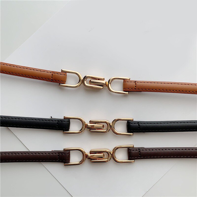 JuliaFashion-Personality Metal Buckle Waist Strap Designer Leather Thin Belt