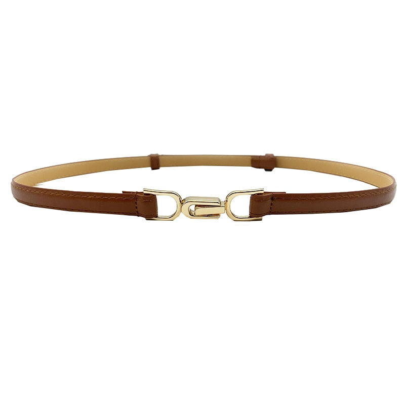 JuliaFashion-Personality Metal Buckle Waist Strap Designer Leather Thin Belt