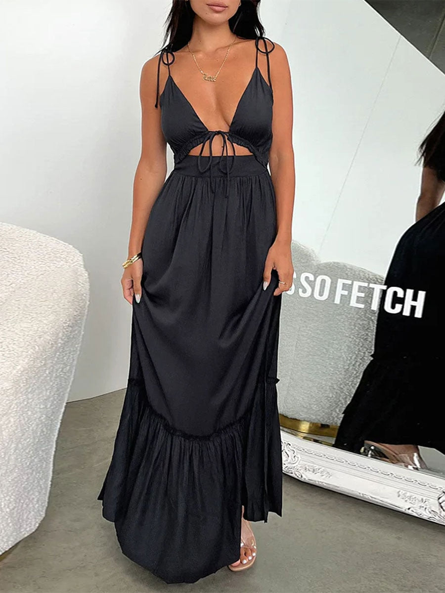 JuliaFashion-New Fashion Spaghetti Strap Evening Gown Cutout Dress