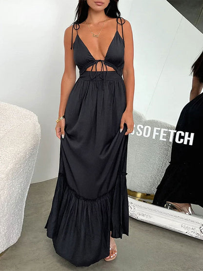 JuliaFashion-New Fashion Spaghetti Strap Evening Gown Cutout Dress