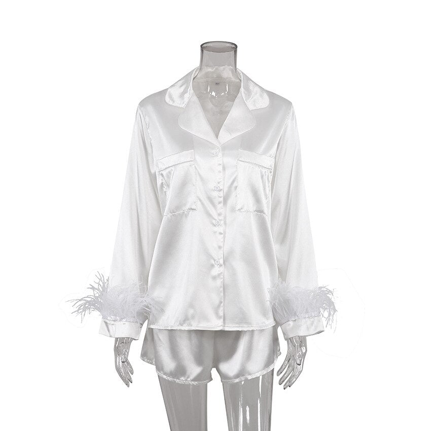 JuliaFashion - 2024 Satin Pajamas 2 Piece Set Sleepwear