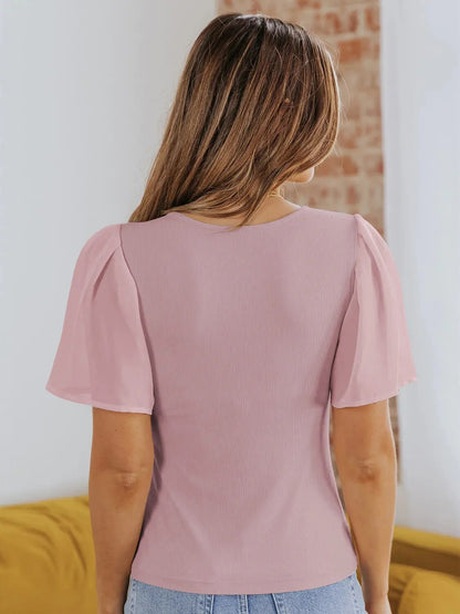 JuliaFashion-Elegant Solid V-Neck Blouses