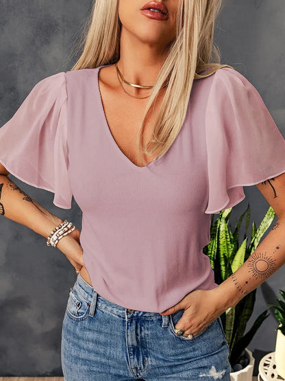 JuliaFashion-Elegant Solid V-Neck Blouses