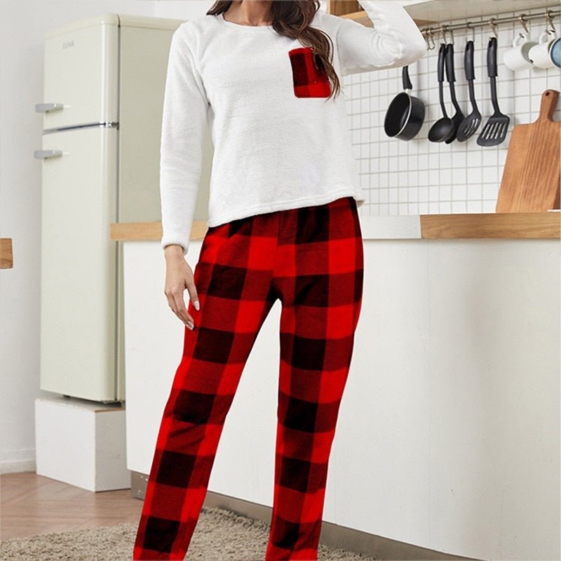 JuliaFashion - 2024 Warm Flannel Cute Print Pajama Set