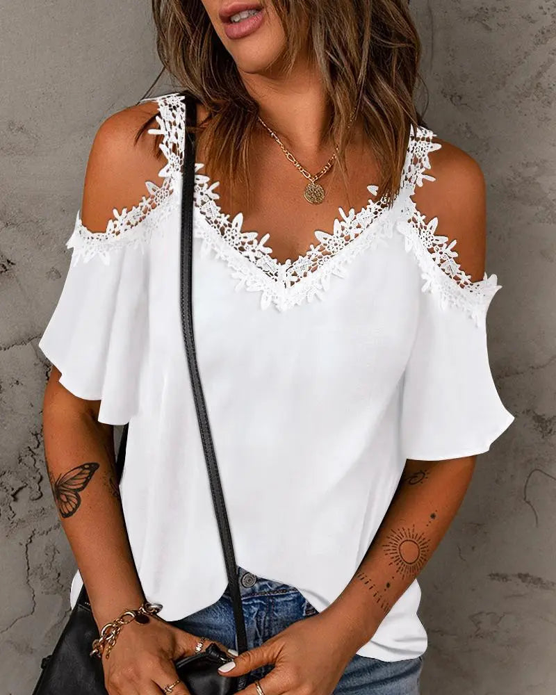 JuliaFashion - 2024 V-Neck Short Sleeve Office Blouse