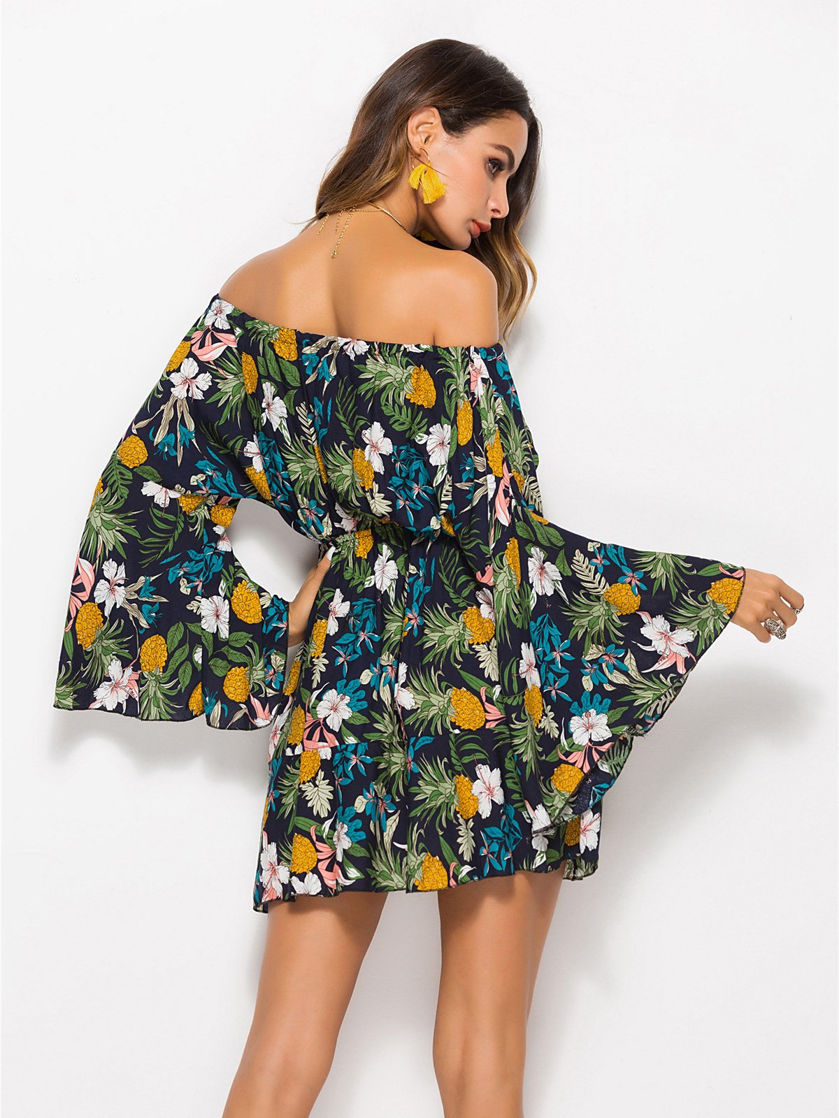 JuliaFashion - 2024 Summer Feels Pineapple Print Floral Mini Dress