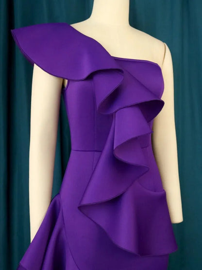 JuliaFashion-One Shoulder Irregular Purple Evening Dress