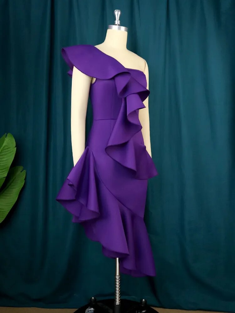 JuliaFashion-One Shoulder Irregular Purple Evening Dress