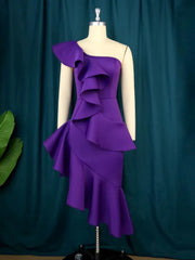 JuliaFashion-One Shoulder Irregular Purple Evening Dress