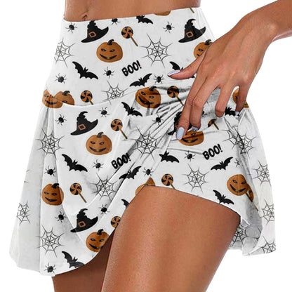 JuliaFashion-Halloween Pumpkin Head Printed Skirt Suit