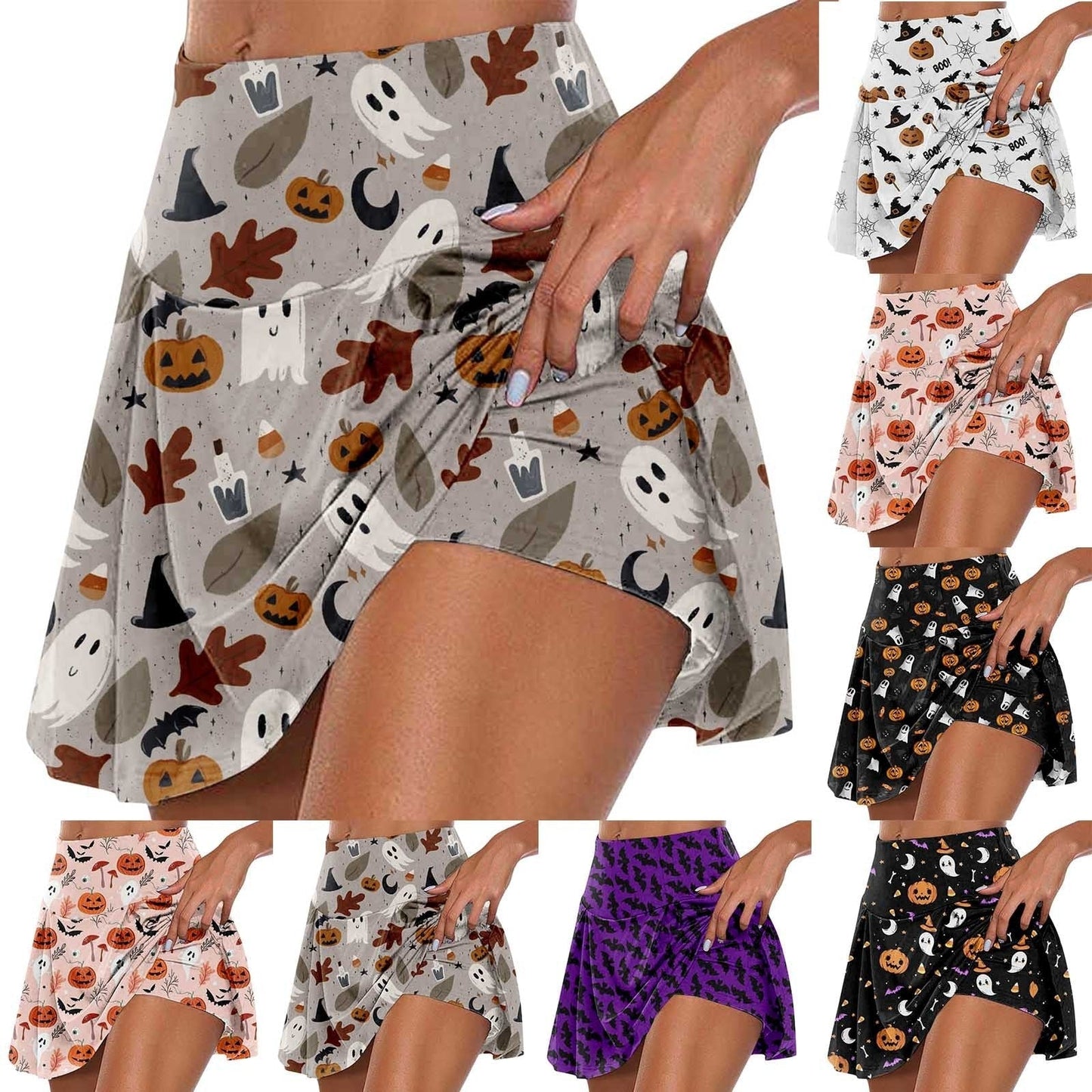 JuliaFashion-Halloween Pumpkin Head Printed Skirt Suit