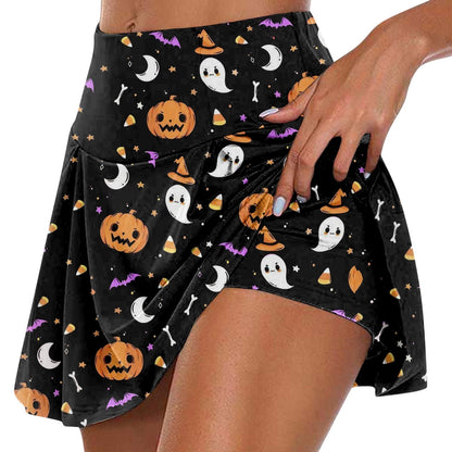 JuliaFashion-Halloween Pumpkin Head Printed Skirt Suit