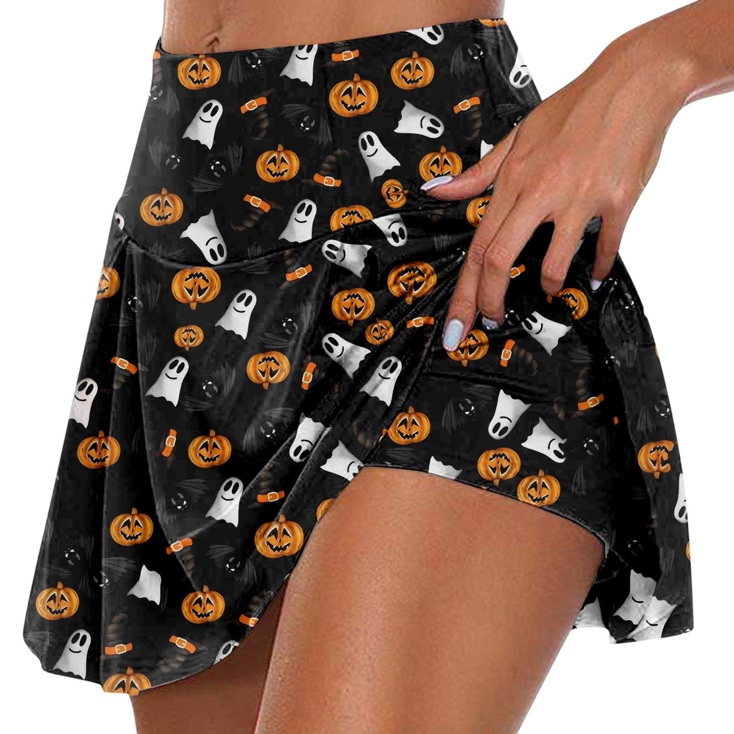 JuliaFashion-Halloween Pumpkin Head Printed Skirt Suit