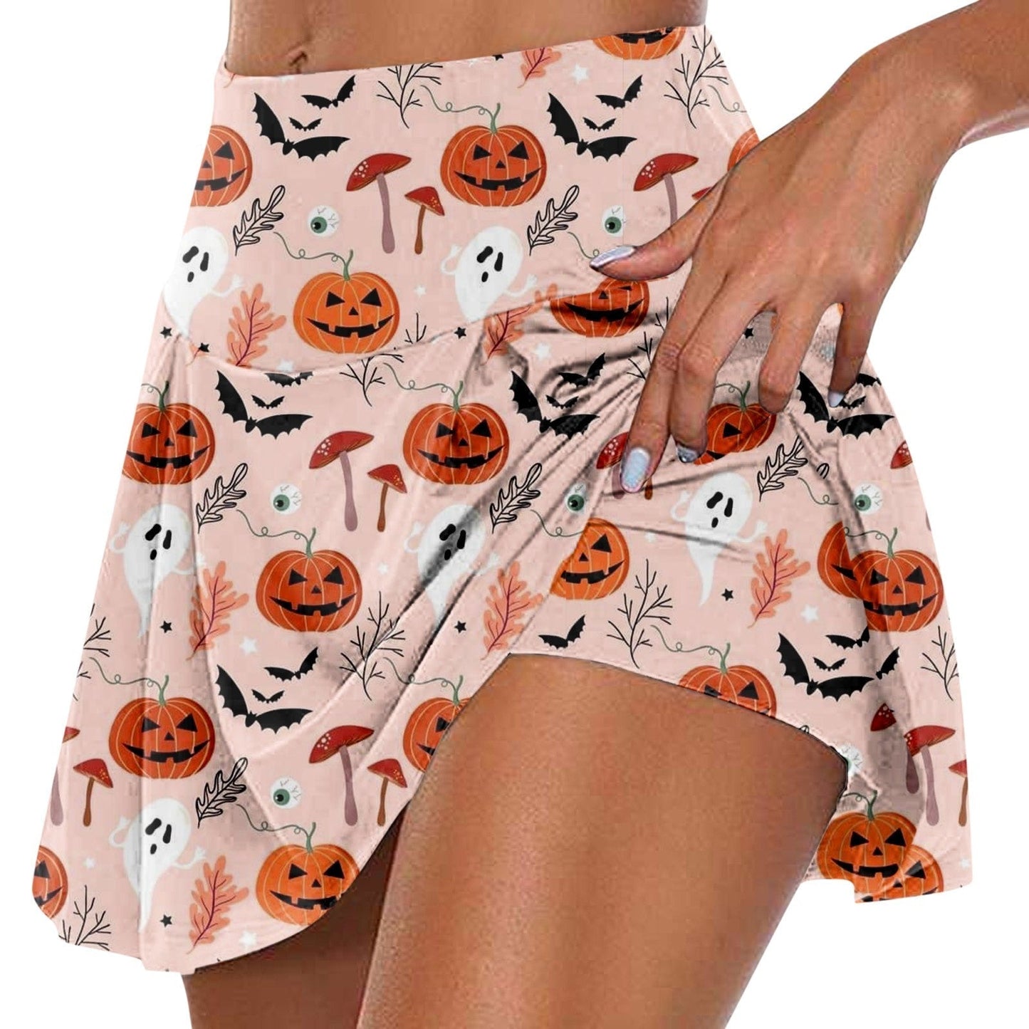 JuliaFashion-Halloween Pumpkin Head Printed Skirt Suit