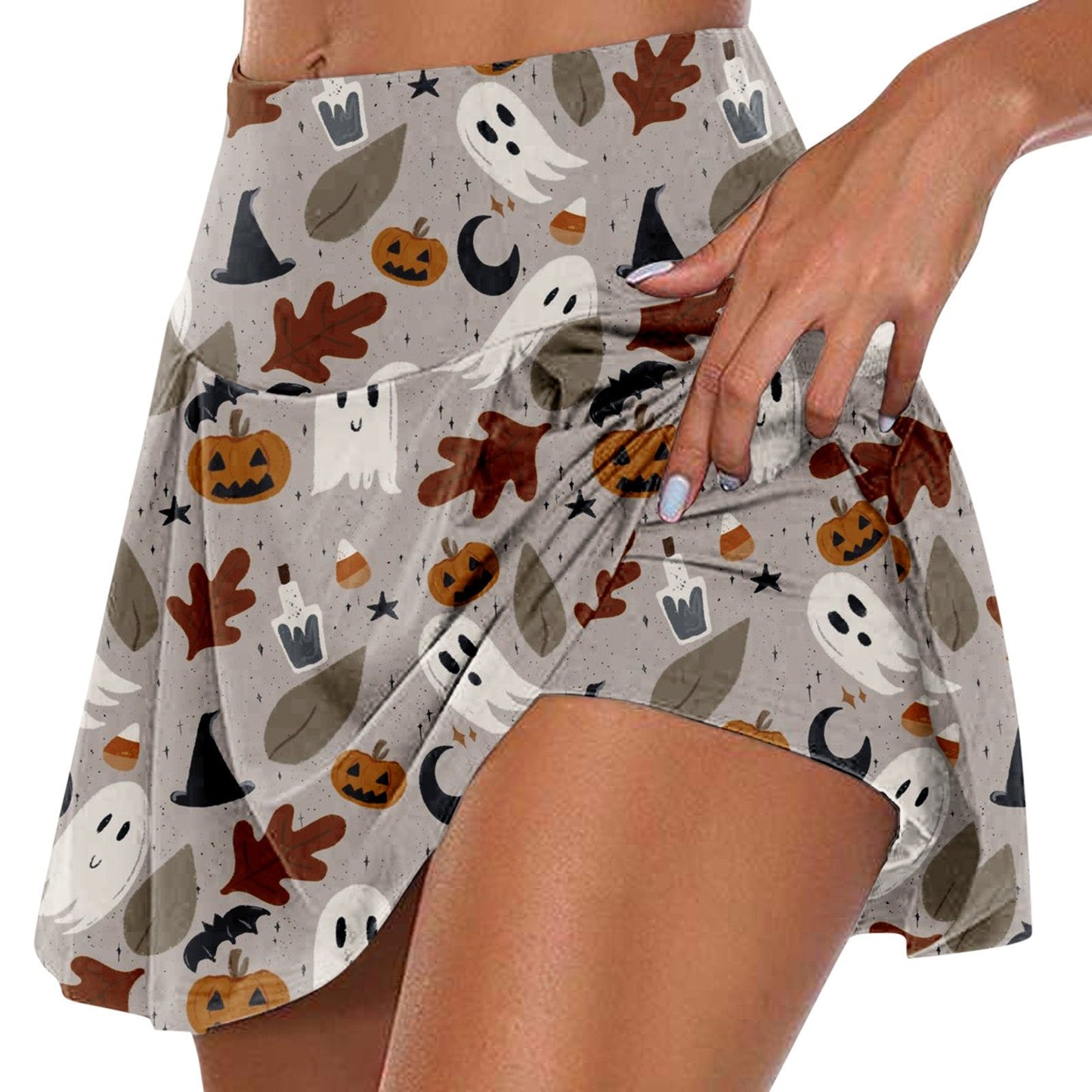 JuliaFashion-Halloween Pumpkin Head Printed Skirt Suit