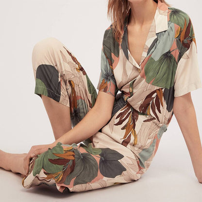 JuliaFashion - 2024 Short-sleeved Cropped Trousers Pajamas Set