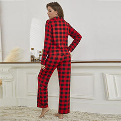 JuliaFashion-Plaid Print Sleepwear 2 Piece Set