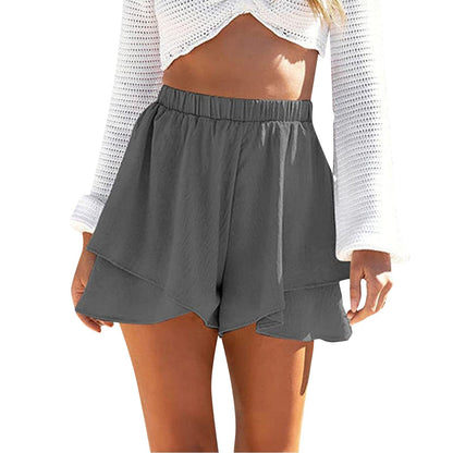 JuliaFashion-Elastic Waist Simple Solid Shorts