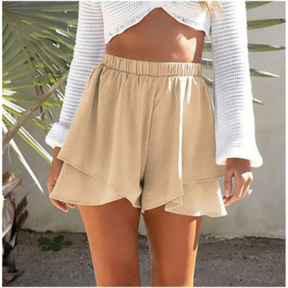 JuliaFashion-Elastic Waist Simple Solid Shorts