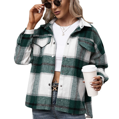 JuliaFashion - 2024 Woman Loose Casual Autumn Winter Turn-down Collar Plaid Jackets