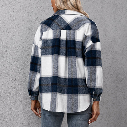 JuliaFashion - 2024 Woman Loose Casual Autumn Winter Turn-down Collar Plaid Jackets