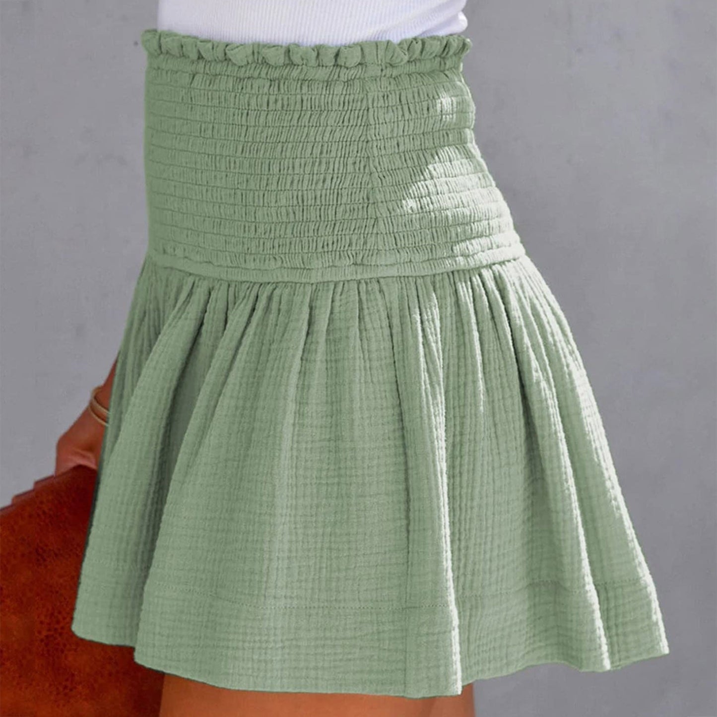 JuliaFashion-Elastic Waist Cotton Pleated Ruffle Shorts