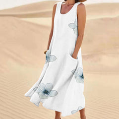 JuliaFashion - Sleeveless Round Neck Floral Midi Dress