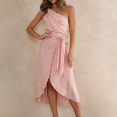 JuliaFashion - Sexy One Shoulder Asymmetrical Solid Midi Prom Dress