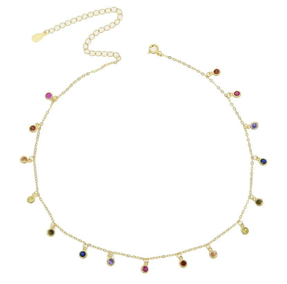 JuliaFashion - 2024 Rainbow CZ Delicate Silver Charm Necklace