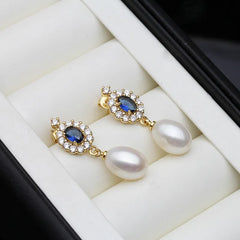 JuliaFashion-Gold-Plated Freshwater Pearl Drop Earrings