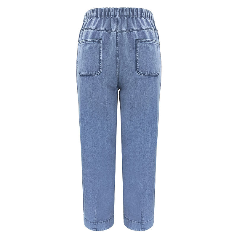 JuliaFashion - 2024 Women's Blue Mid Waist Transpants Loose Casual Denim Trousers